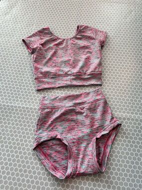 Two-Piece Pink Space-Dye Crop Top & High-Waist Bottoms Size 7/8